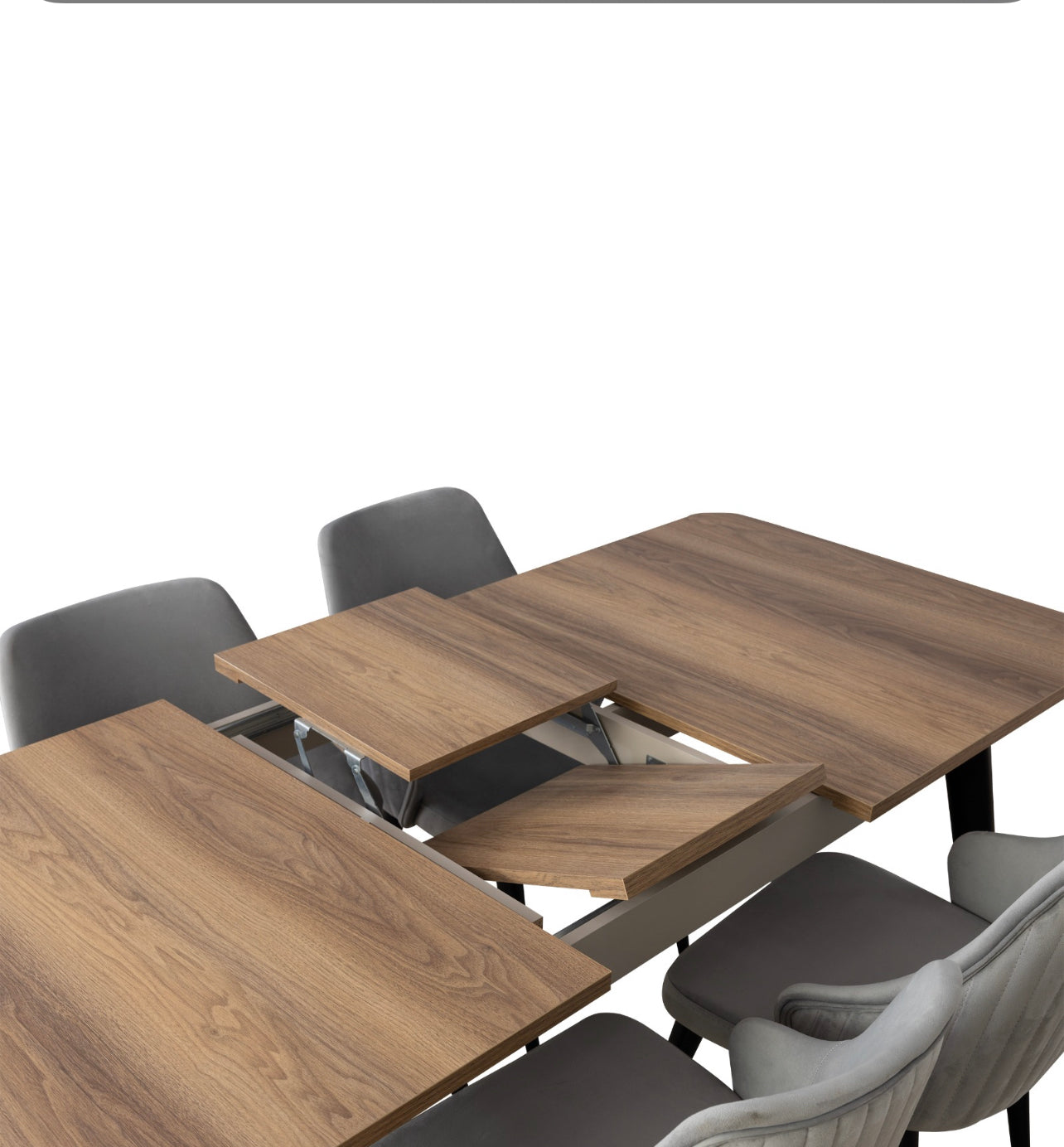 Table fixe 160/1m avec 6 chaises 9990 dh Table extensible 180 cm avec 6 chaises 10590 dh