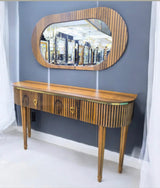 CONSOLE ACACIA 160-39cm + miroir rond en bois massif