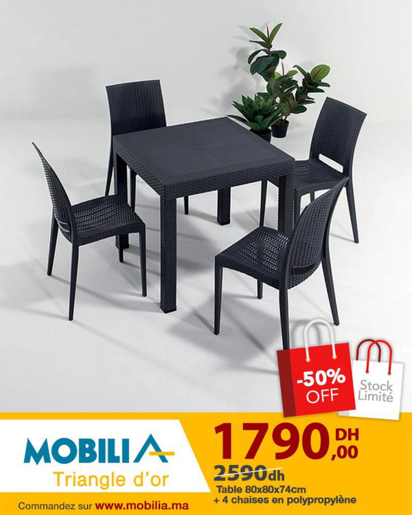 PACK RATTAN TABLE + 4 CHAISES
