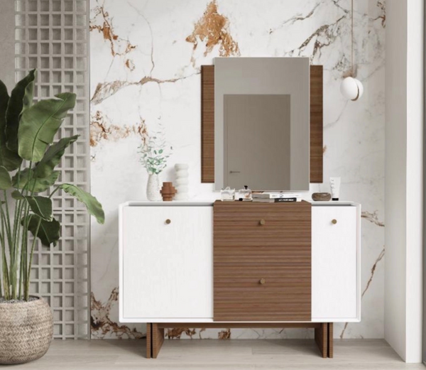 LINEN Commode 3 tiroirs +2 portes+miroir
