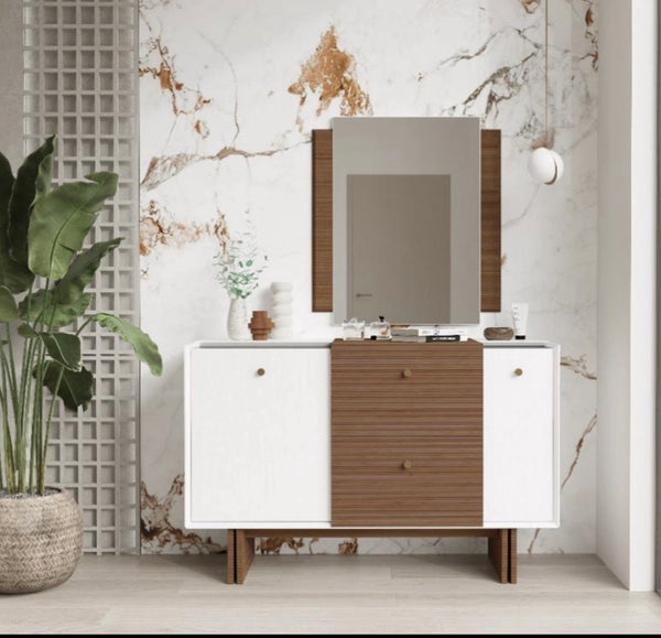 LINEN Commode 3 tiroirs +2 portes+miroir