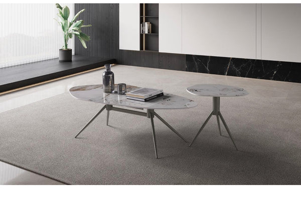 DUO TABLE BASSE MARBRE/MÉTAL GRIS