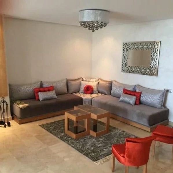 Salon Marocain Moderne – Canapé Beige – Occasion Bon état – Dimensions 80x50 Cm