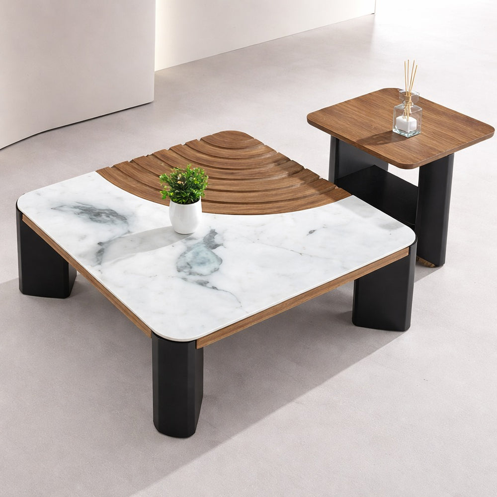 Table Basse Hexagonale GUELIZ FLORA - Bois Clair Et Verre - Moroccan Bazaar