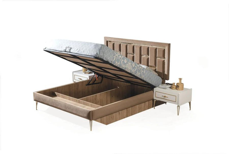 Pack lit  safir 5 pièces 160/2 avec rangement + 2 chevets + commode + miroir