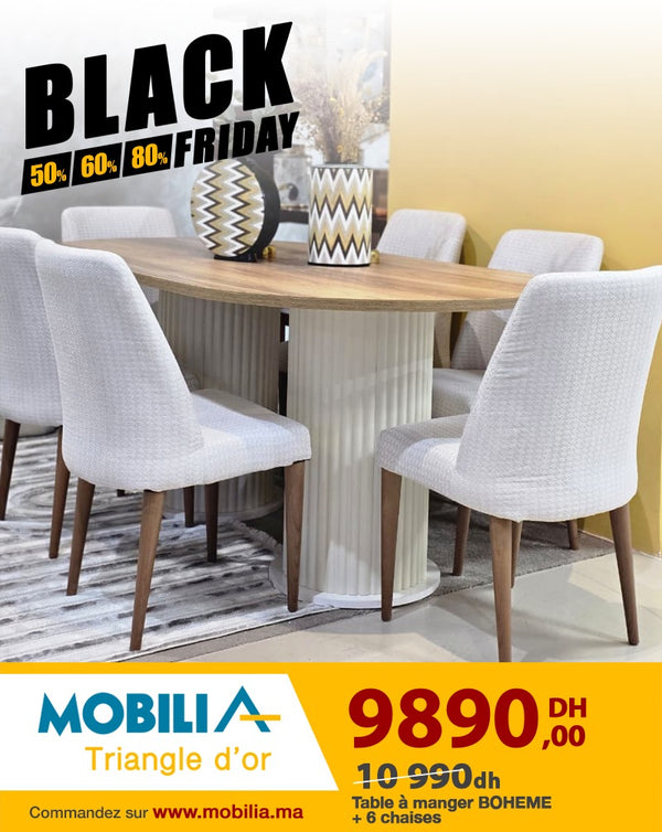 TABLE À MANGER BOHEM AVEC 6 CHAISE