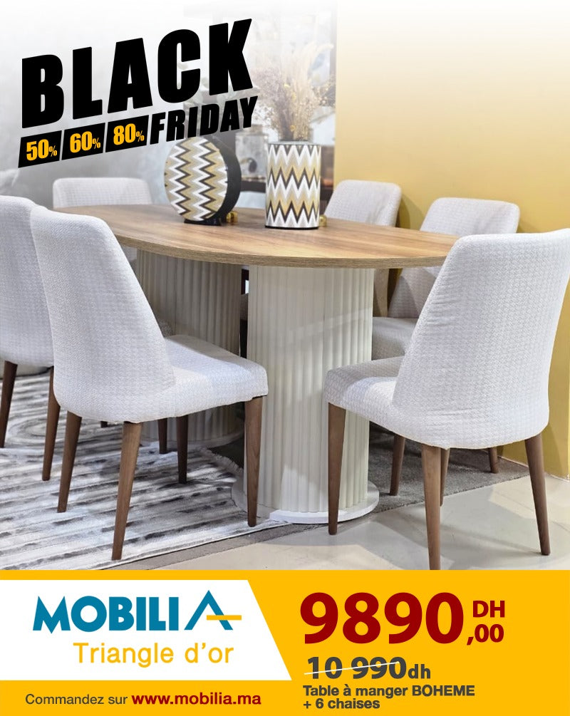 TABLE À MANGER BOHEM AVEC 6 CHAISE