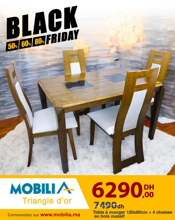 TABLE À MANGER BOIS MASSIF AVEC 4 CHAISES