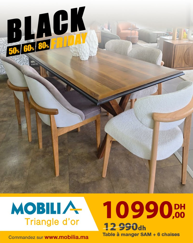 TABLE À MANGER SAM AVEC 6 CHAISES