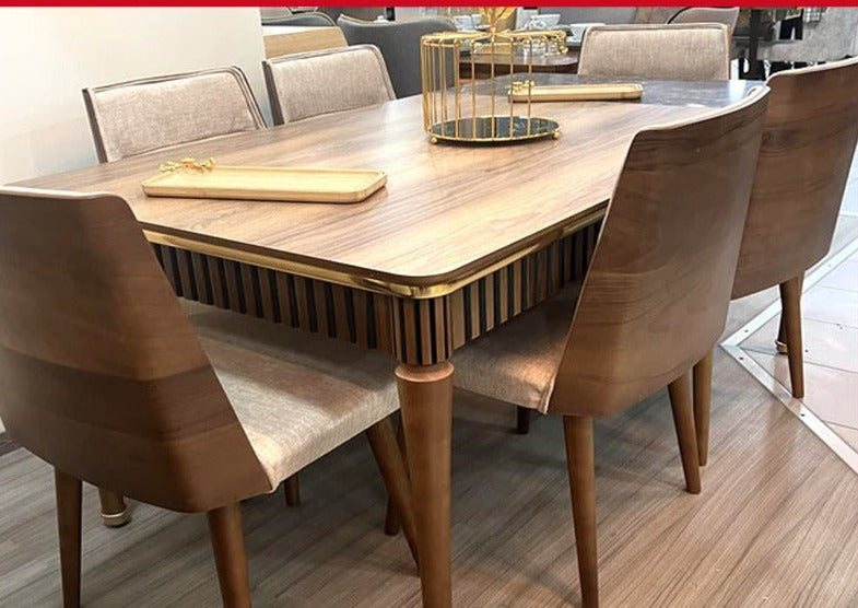 Table à manger AMAZONE 160x90x75cm en bois massif + 6 chaises en bois